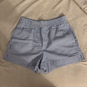 Navy Striped High Waist Women's Shorts